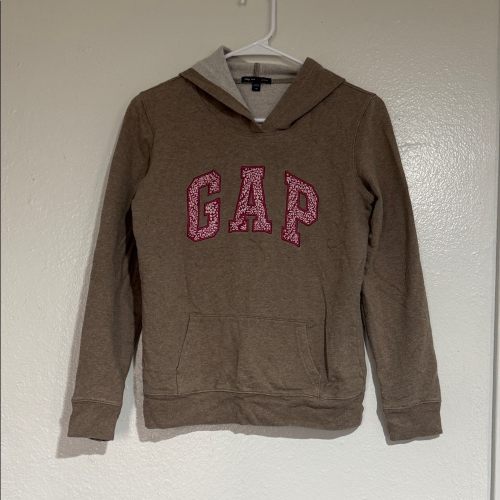 GAP Tan Hoodie with Pink Lettering